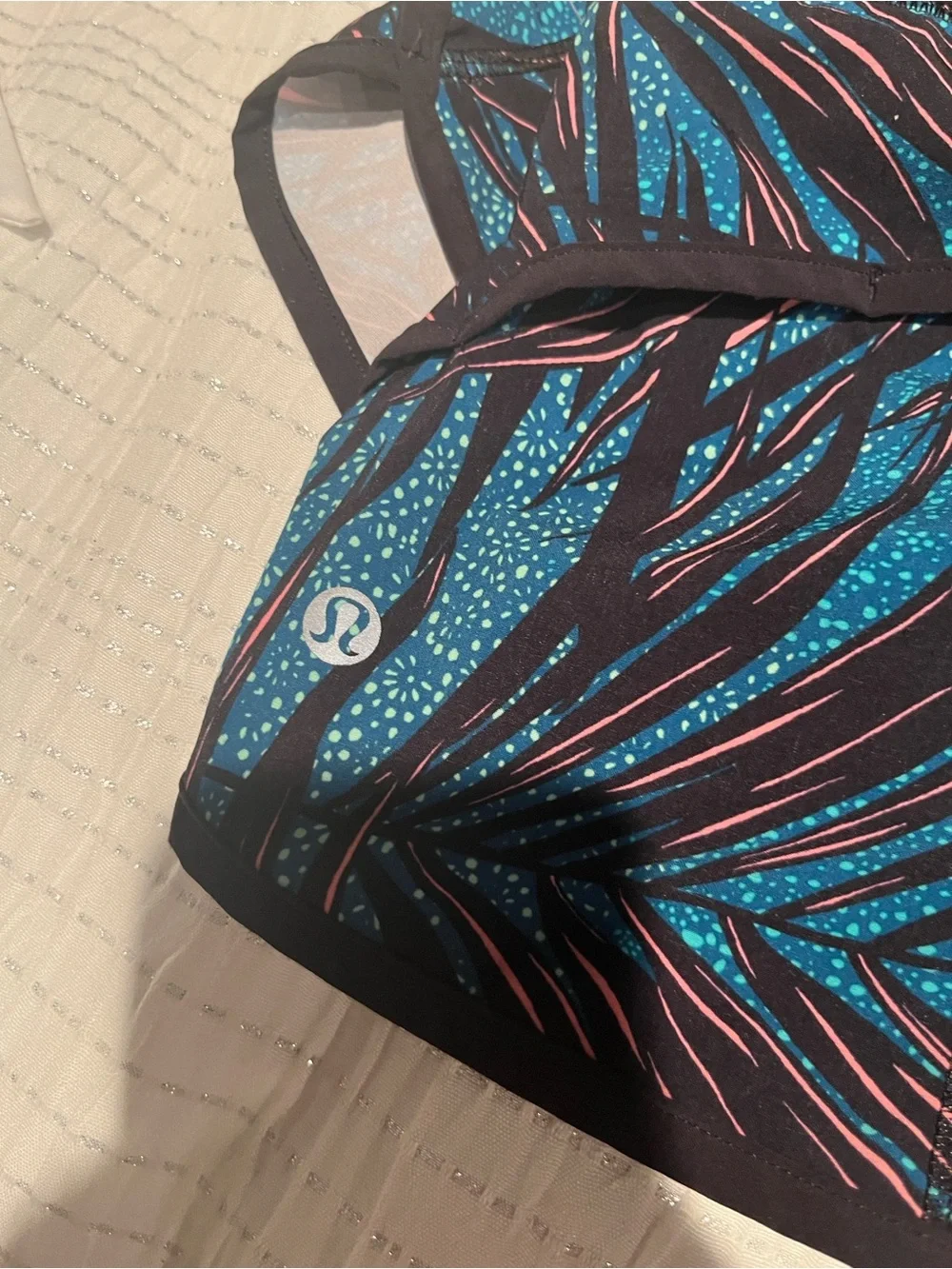 lululemon athletica Teal Leaf-Print Running Shorts with Black Waistband